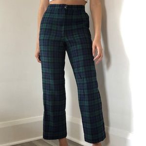 Vintage Dark Green Plaid Pants